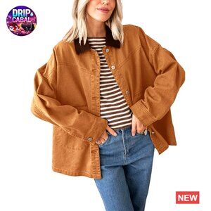 Oversized Denim Barn Jacket Retro Chic Button Down Big Pockets Layering